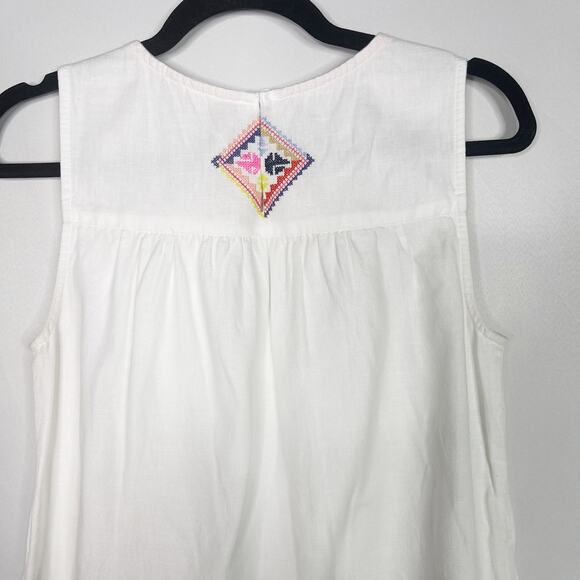 Joules Womens US 4 White Embroidered Sleeveless Shift Dress Cotton Linen Keyhole - Picture 8 of 11